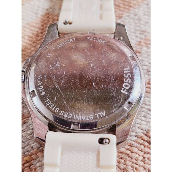 Fossil Cecile Silver Tone 42mm Women’s Watch Rhinestone Bezel Pearl Band main image 5